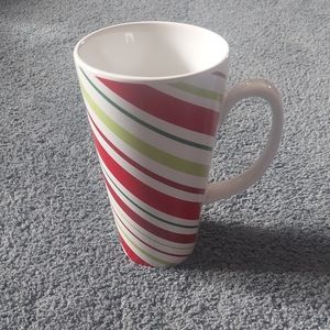 Big Christmas Mug Coffee Tea Cup White Red Green Striped